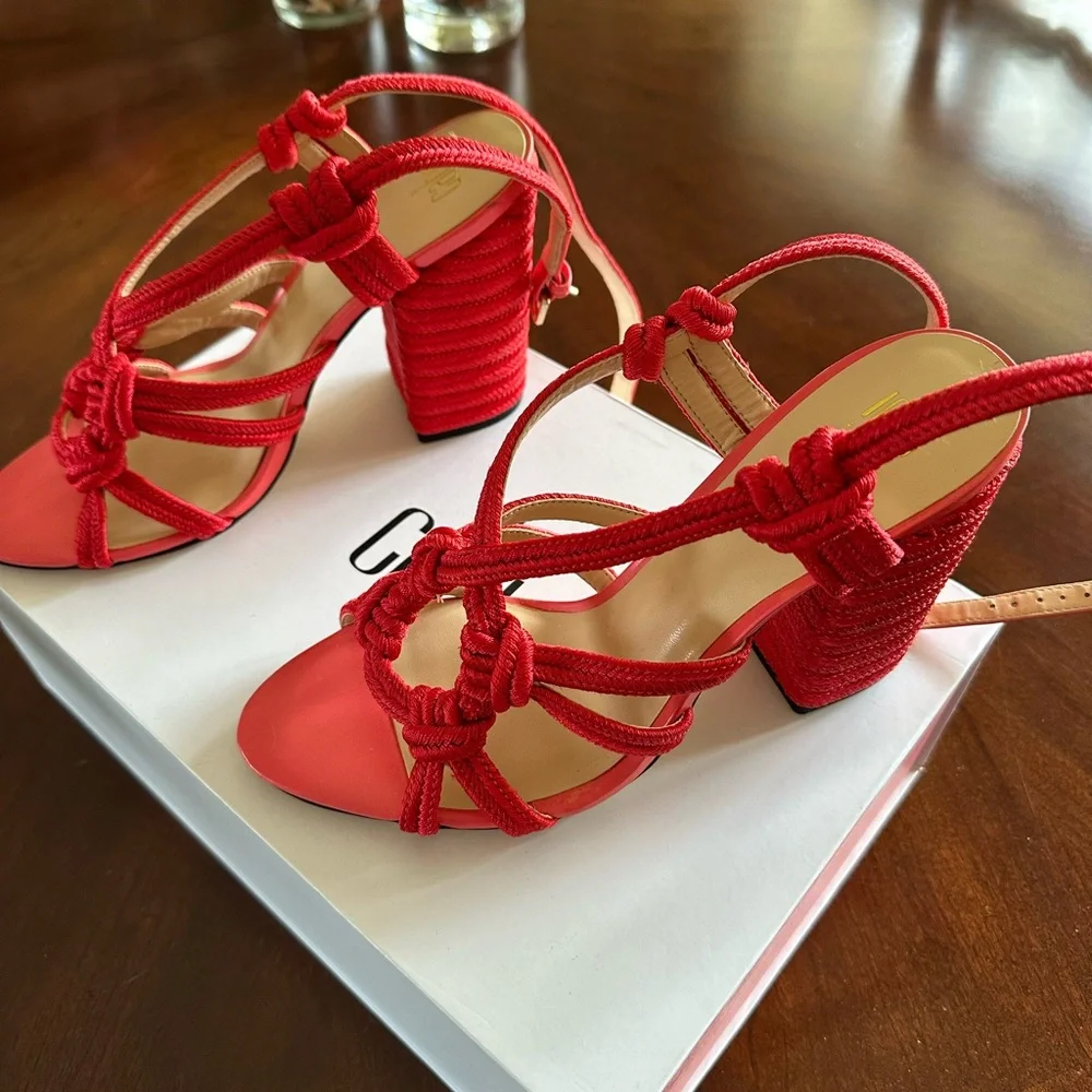 Red Knotted Slingback Sandals by Cabi